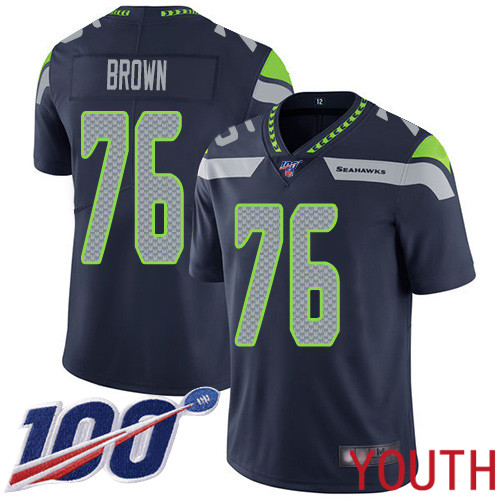 Seattle Seahawks Limited Navy Blue Youth Duane Brown Home Jersey NFL Football #76 100th Season Vapor Untouchable